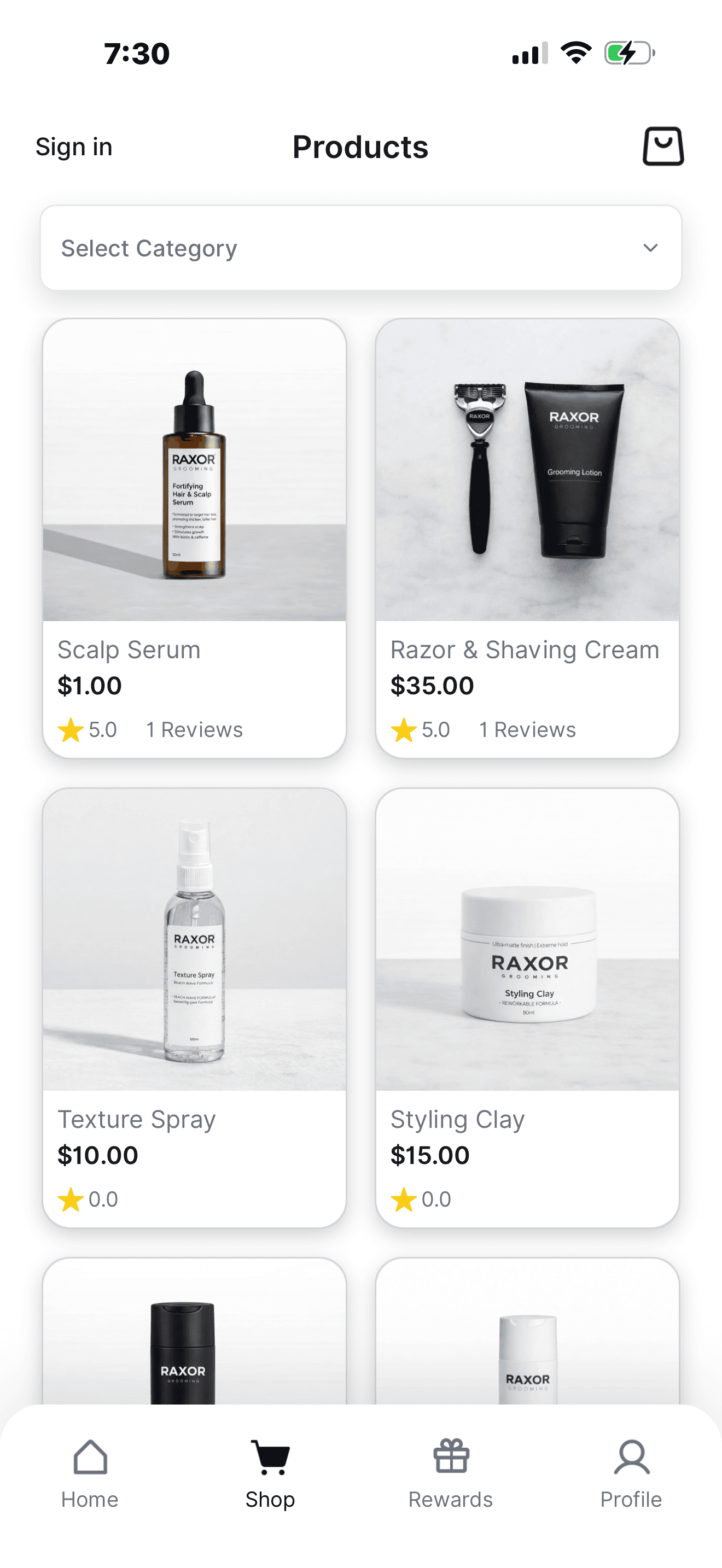 Chrisblenz products screen — in-app shop catalog
